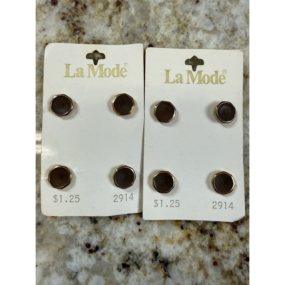 Vintage La Mode 2914 Brown Metal Shank Buttons 11mm 7/16" NOS 2 Cards 8‎ Buttons